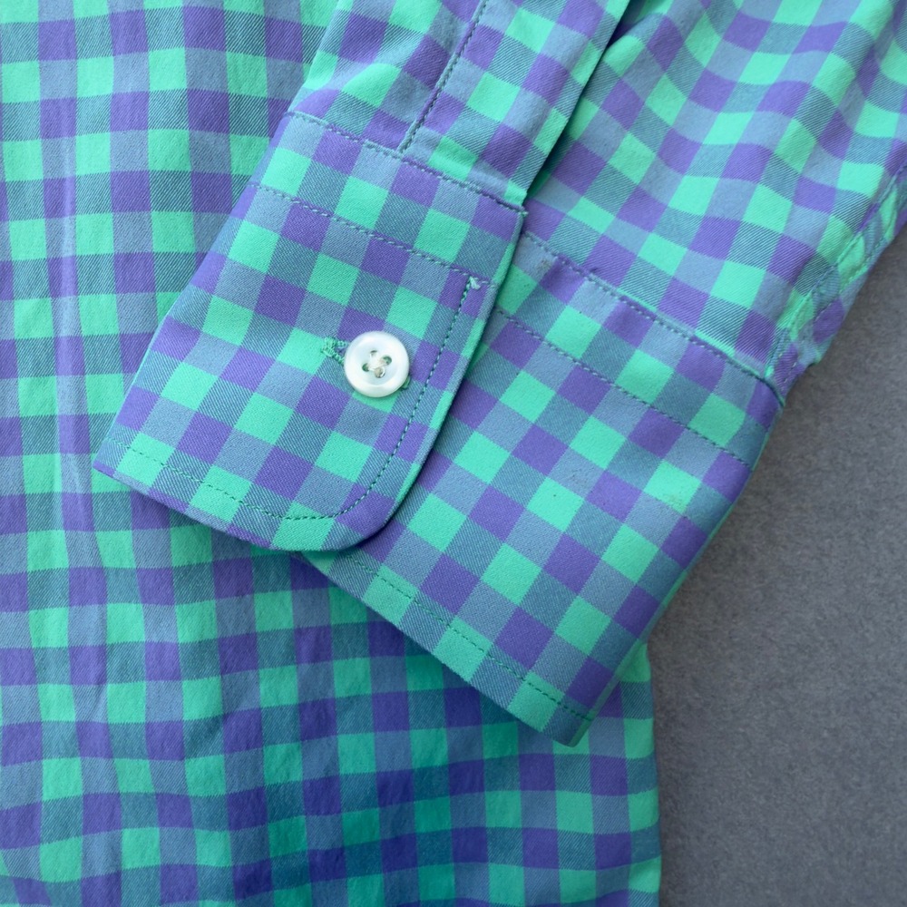 Peter Millar XXL Mens Green Purple Gingham Wicking Long Sleeve Button Down Shirt - Picture 4 of 6